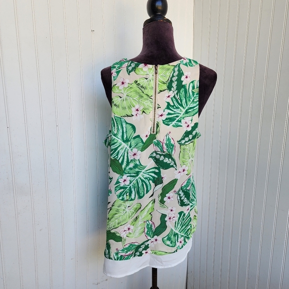 Casey Keys Tank Top Beach Vacation Tropical Print Cruise Palm Leaf Beige Green L - Picture 9 of 10